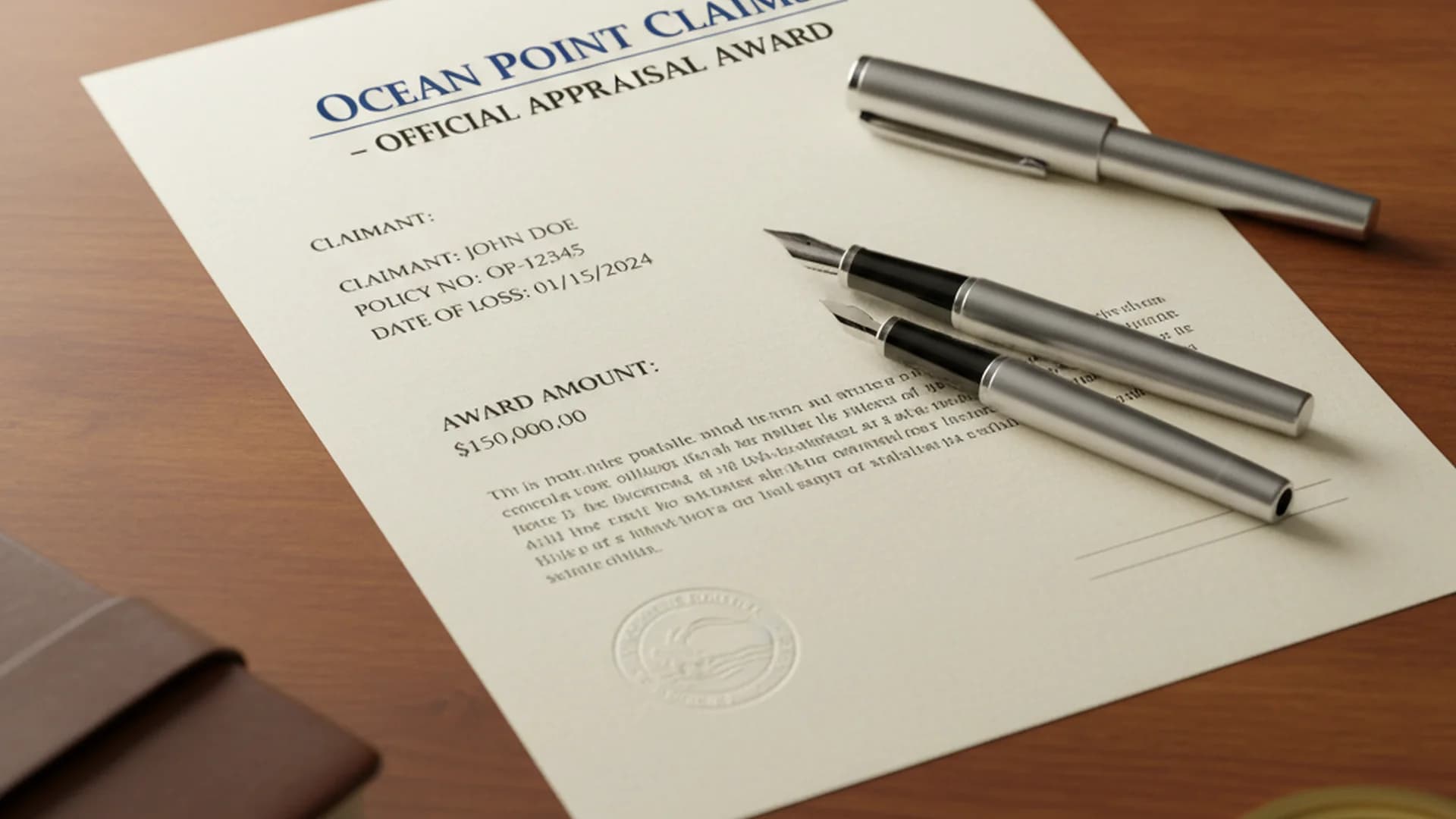 Ocean Point Claims:appraisal award breakdown example