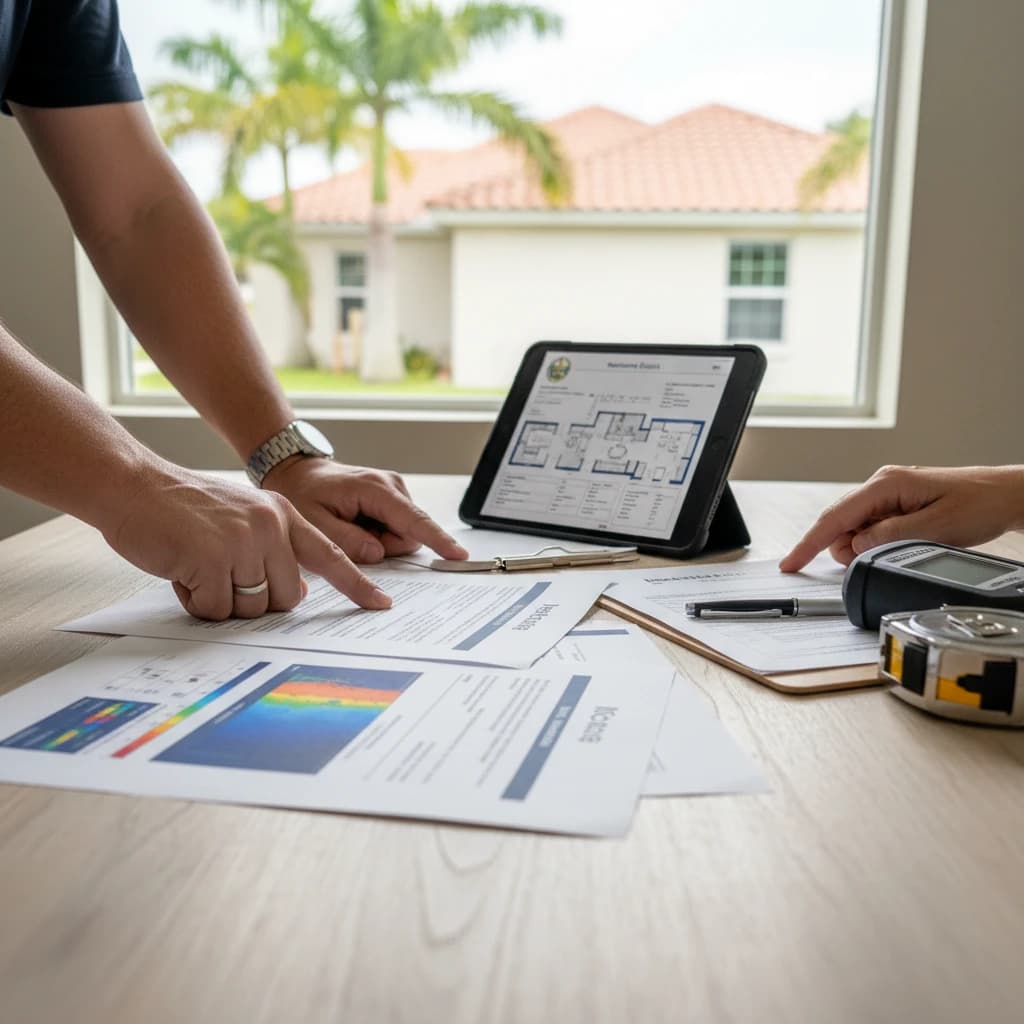 Insurance loss consulting documents and hands working